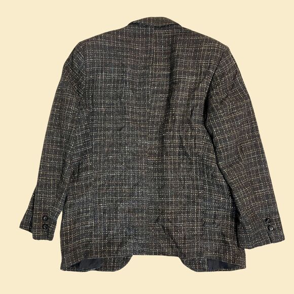 Vintage 1970s charcoal sports coat by Barrage, plaid 70s black/beige jacket - Picture 7 of 7